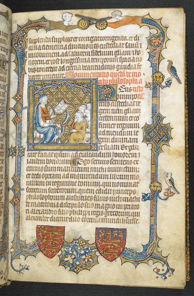 Tilføj MS 47680, f.8r, Aristoteles undervisning, fra 