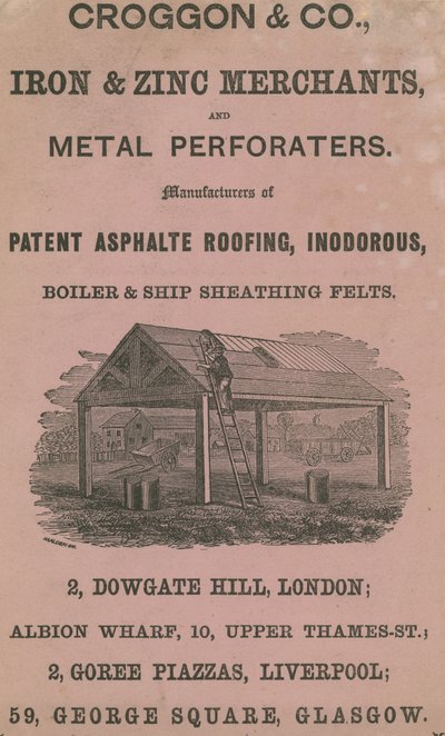 Werbung für Croggon & Co., Eisen- und Zinkhändler von English School