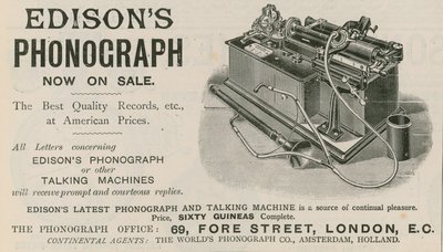 Annonce for Edisons Phonograph af English School