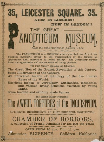 Annonce for The Great Panopticum Museum, 35 Leicester Square, London, 1854 af English School