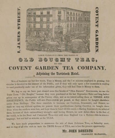 Annonce for gammel købt te fra Covent Garden Tea Company af English School