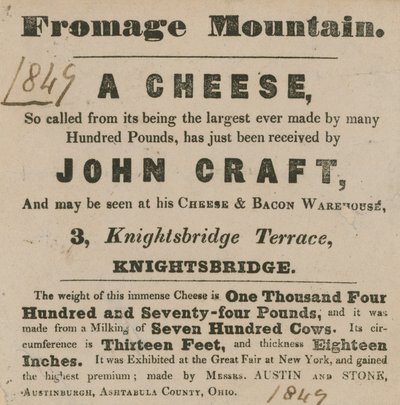 Annonce for udstillingen af en ost kendt som Fromage Mountain af English School