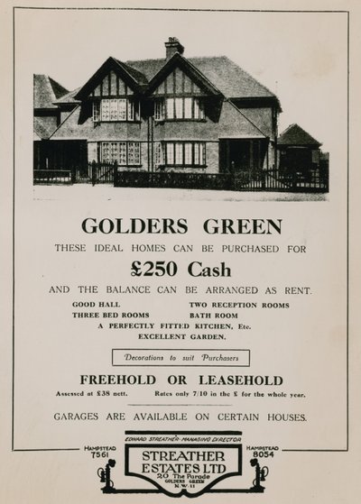 Annonce for køb af hus i Golders Green af English School