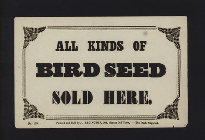 Anzeige: Alle Arten von Vogelfutter hier verkauft (Typ) von English School