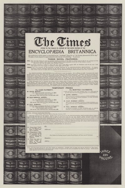 Werbung, Encyclopaedia Britannica (Gravur) von English School