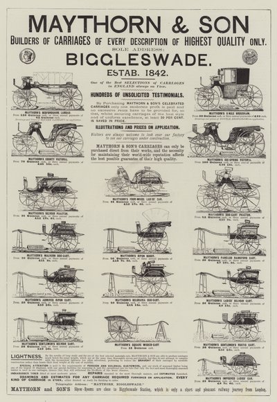 Annonce, Maythorn og Søns vogne (gravering) af English School