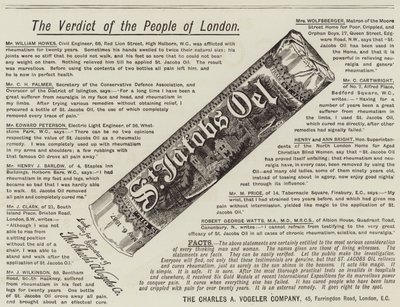 Werbung, St Jacobs Oil (Gravur) von English School