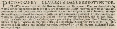 Annonce for Claudets Daguerreotype-portrætter af English School