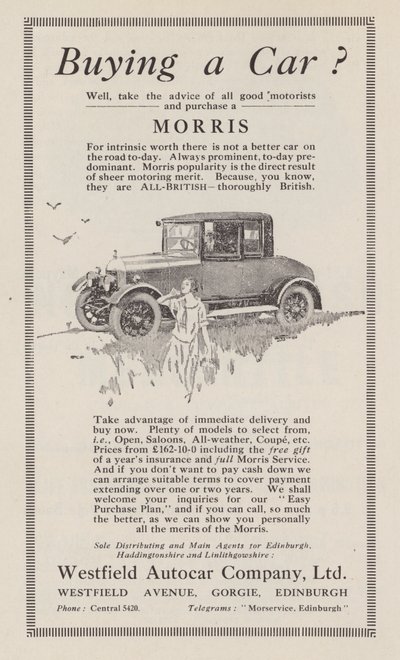 Annonce for Morris-biler, 1926 af English School