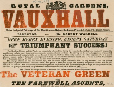 Annonce for Royal Garden, Vauxhall; Vauxhall Gardens, London af English School