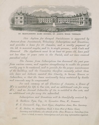 Annonce for St Marylebone Alms Houses af English School