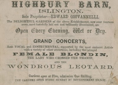 Annonce for Highbury Barn Tavern af English School
