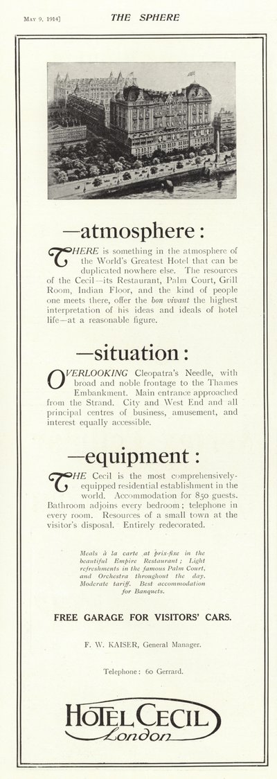 Annonce for Hotel Cecil, London af English School