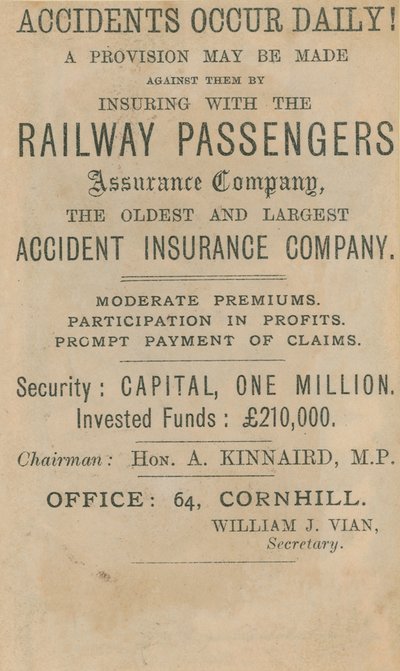 Werbung für die Railway Passenger Assurance Company von English School