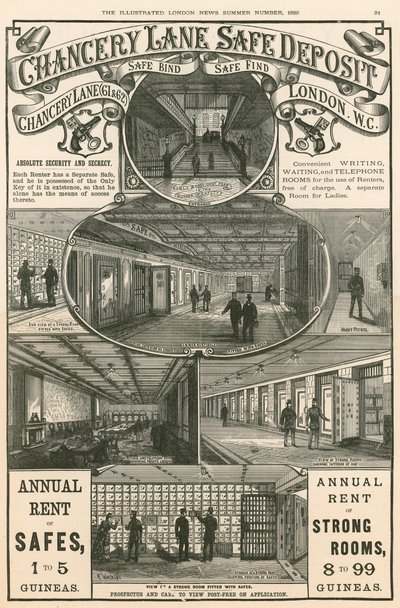 Annoncering for Chancery Lane Safe Deposit, 61-62 Chancery Lane, London af English School