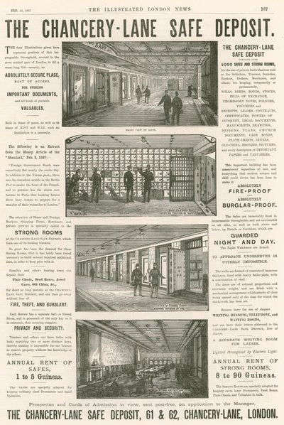 Annoncering for Chancery Lane Safe Deposit, 61-62 Chancery Lane, London; af English School
