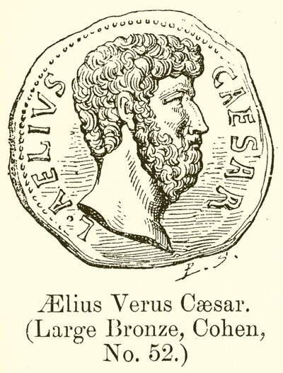 Aelius Verus Caesar. (Stor bronze, Cohen, nr. 52) (gravering) af English School