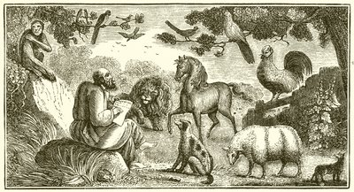 Aesop komponerer sine fabler af English School