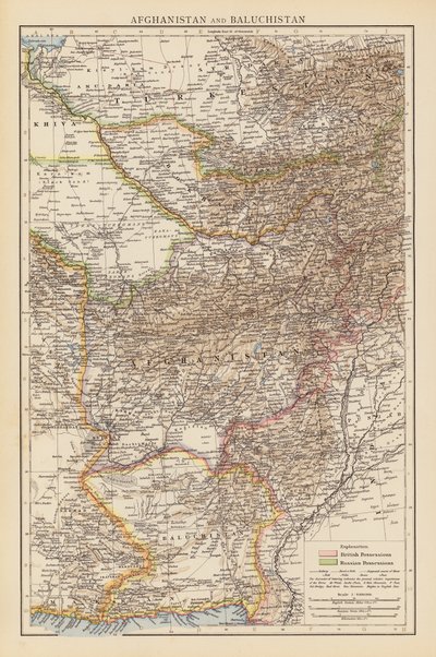 Afghanistan og Baluchistan (farvelitografi) af English School
