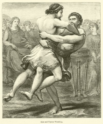 Ajax og Ulysses wrestling (gravering) af English School