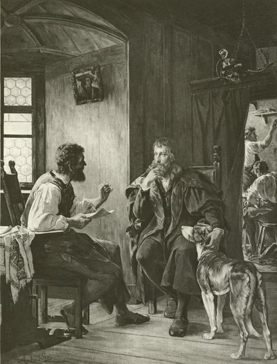 Albert Durer besøger Hans Sachs (gravering) af English School