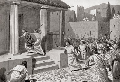 Alcander, en ung mand fra Sparta, der angriber Lycurgus, fra Hutchinson