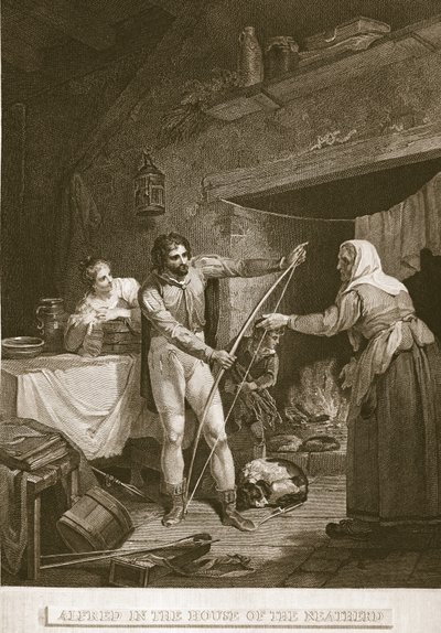 Alfred in the House of the Neatherd, illustration fra David Humes The History of England, pub. af R. Bowyer, London, 1812 af English School