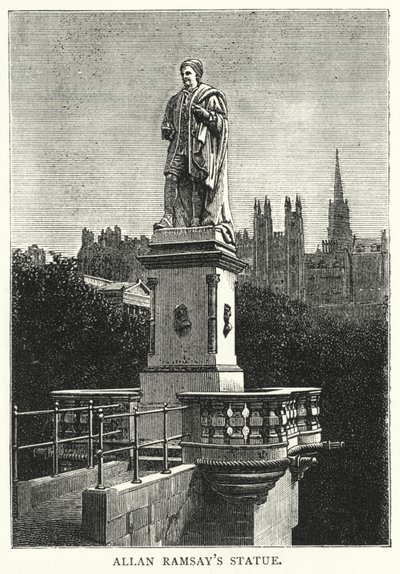 Allan Ramsays statue (gravering) af English School