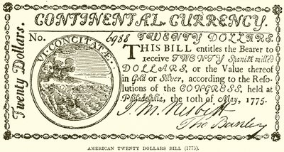 Amerikansk tyve dollarseddel (1775) af English School