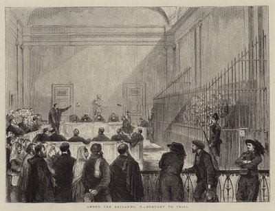 Blandt briganderne, V, stillet for retten (gravering) af English School
