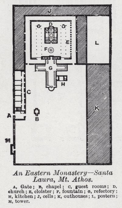 Et østligt kloster, Santa Laura, Mt Athos (litho) af English School