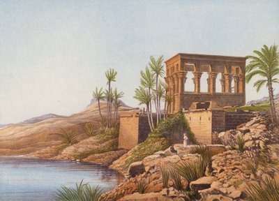 Et egyptisk tempel ved Nilen, Philae (farvelitografi) af English School
