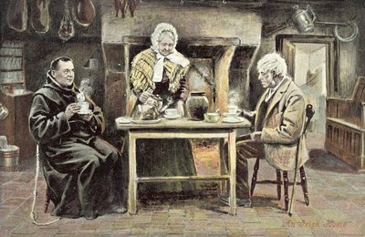 Et irsk hjem (farve litho) af English School