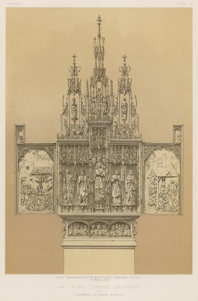 En elfenbensudskåret triptykon af T Gremser, Augsburg, Bayern af English School