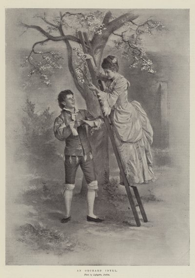 En frugthave-idyl (litho) af English School