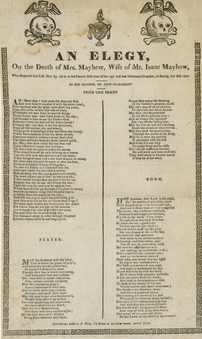 En elegi om fru Mayhews død, hr. Isaac Mayhews hustru af English School