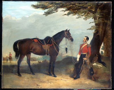 En uidentificeret officer fra 3. regiment af Dragon Guards, ca. 1850 af English School