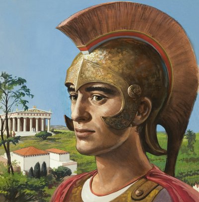 Antik græsk soldat (gouache på papir) af English School