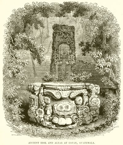 Gammelt idol og alter i Copan, Guatemala af English School