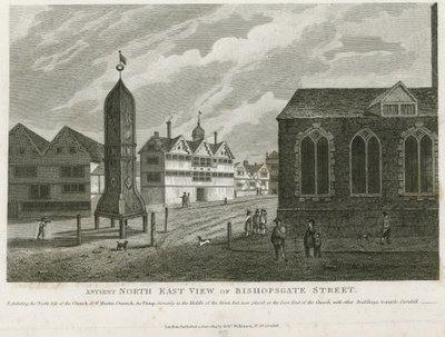 Gammelt nordøstligt udsigt over Bishopsgate Street af English School