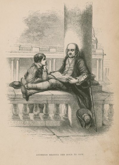 Anderson læser Bibelen for Jack; illustration fra Poor Jack af Frederick Marryat af English School