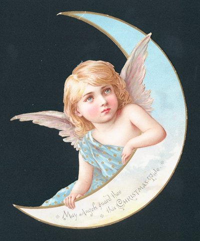 Engel og månehalvmåne, julekort af English School