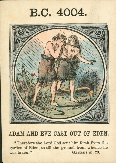 Anno Mundi: BC 4004, Adam og Eva udstødt af Eden (farvelitografi) af English School