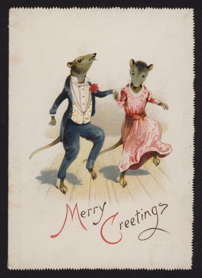 Antropomorfe mus, der danser (chromolitho) af English School