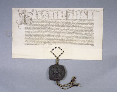 Arkiv 11980: Charteroptagelsesbevilling af kong Henry VI til New College Oxford af godserne i Newton Longville, 1441 (blæk på pergament) af English School