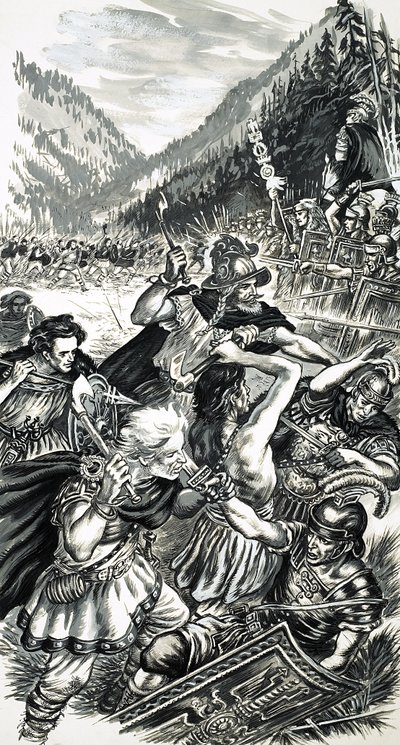 Arminius, den tyske prins, kæmper mod romerne af English School
