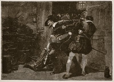 Anholdelse af Guy Fawkes, illustration fra Cassells Illustrated History of England (sepiafoto) af English School