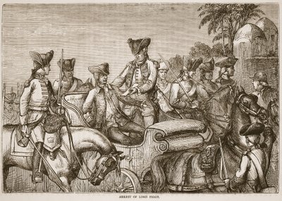 Arrest of Lord Pigot, illustration fra Cassells Illustrated History of India af James Grant, pub. 1879 af English School