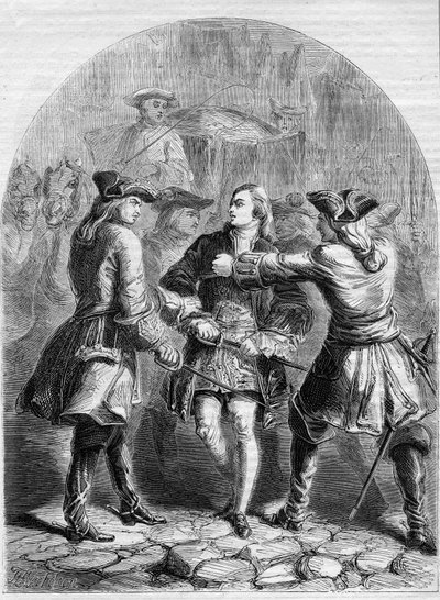 Arrestation of the Young Pretender i Paris, illustration fra 