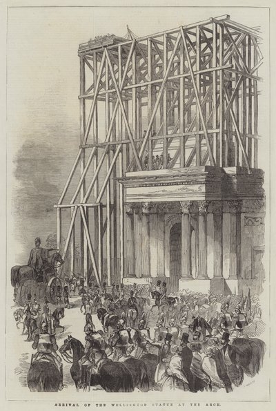Ankomst af Wellington-statuen ved buen (gravering) af English School